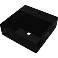 Berkfield Home Ceramic Bathroom Sink Basin Faucet /Overflow Hole Black Square
