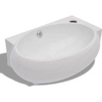 Berkfield Home Ceramic Sink Basin Faucet & Overflow Hole Bathroom White