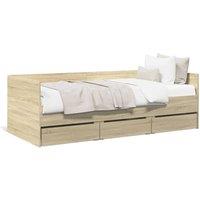 Berkfield Home Daybed with Drawers without Mattress Sonoma Oak 100x200 cm in Light Tan