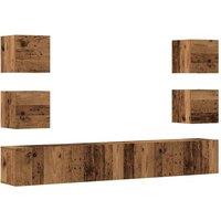 Berkfield Home Wall Mounted TV cabinets 6 pcs Old Wood Engineered Wood in Brown