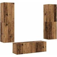 Berkfield Home Wall Mounted TV cabinets 3 pcs Old Wood Engineered Wood in Brown