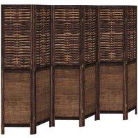 Berkfield Home Room Divider 6 Panels Dark Brown Solid Wood Paulownia