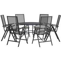 Berkfield Home Reclining Garden Chair Set 7 pcs Anthracite Powder-coated Steel in Black