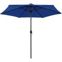 Berkfield Home Parasol with LED Lights & Aluminium Pole 270 cm Azure Blue
