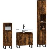 Berkfield Home Modern 3 Piece Bathroom Cabinet Set Smoked Oak Engineered Wood in Brown