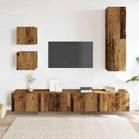 Berkfield Home Classic 5 Piece TV Cabinet Set Wall-mounted Old Wood Engineered Wood in Brown