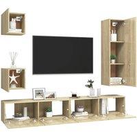 Berkfield Home Practical 5 Piece TV Cabinet Set Sonoma Oak Engineered Wood in Light Tan