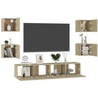 Berkfield Home Sturdy 6 Piece TV Cabinet Set Sonoma Oak Engineered Wood in Light Oak