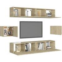 Berkfield Home Practical 6 Piece TV Cabinet Set Sonoma Oak Engineered Wood in Light Tan