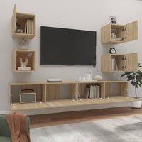 Berkfield Home Classic 6 Piece TV Cabinet Set Sonoma Oak Engineered Wood in Light Oak