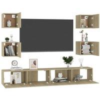 Berkfield Home Sturdy 6 Piece TV Cabinet Set Sonoma Oak Engineered Wood in Light Tan