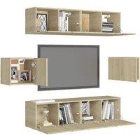 Berkfield Home Practical 6 Piece TV Cabinet Set Sonoma Oak Engineered Wood in Light Tan