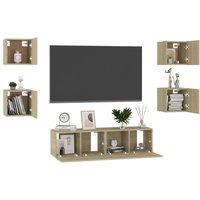 Berkfield Home Sturdy 6 Piece TV Cabinet Set Sonoma Oak Engineered Wood in Light Brown