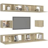 Berkfield Home Practical 6 Piece TV Cabinet Set Sonoma Oak Engineered Wood in Light Oak