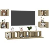 Berkfield Home Sturdy 7 Piece TV Cabinet Set Sonoma Oak Engineered Wood in Light Oak