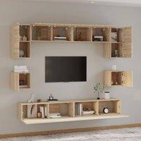 Berkfield Home Classic 8 Piece TV Cabinet Set Sonoma Oak Engineered Wood in Tan
