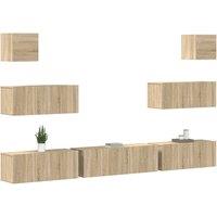 Berkfield Home Classic 7 Piece TV Cabinet Set Sonoma Oak Engineered Wood in Light Brown