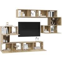 Berkfield Home Modern 8 Piece TV Cabinet Set Sonoma Oak Engineered Wood in Tan