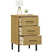 Berkfield Home Beautiful Bedside Cabinet with Metal Legs Brown Solid Wood Pine OSLO in Light Brown