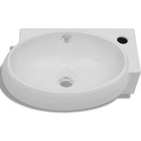 Berkfield Home White Ceramic Sink Basin Faucet & Overflow Hole Bathroom White