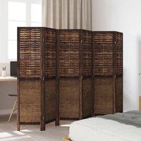 Berkfield Home Room Divider 6 Panels Dark Brown Solid Wood Paulownia