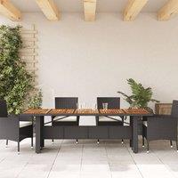 Berkfield Home Garden Table with Acacia Wood Top Black 240x90x75 cm Poly Rattan | Size: 240 x 90 x 75 cm