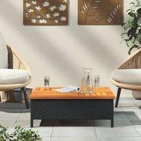 Berkfield Home Garden Table Black 70x70x25 cm Rattan & Acacia Wood | Size: 70 x 70 x 25 cm