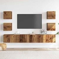 Berkfield Home Wall Mounted TV cabinets 6 pcs Old Wood Engineered Wood in Brown
