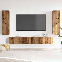 Berkfield Home Wall Mounted TV cabinets 4 pcs Old Wood Engineered Wood in Brown