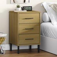 Berkfield Home Bedside Cabinet with Metal Legs Brown Solid Wood Pine OSLO