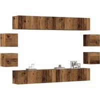 Berkfield Home Wall Mounted TV cabinets 8 pcs Old Wood Engineered Wood in Brown