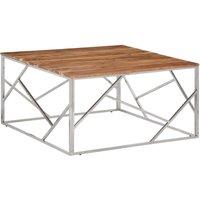 Berkfield Home Coffee Table Silver Stainless Steel & Solid Wood Acacia