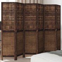 Berkfield Home Room Divider 6 Panels Dark Brown Solid Wood Paulownia