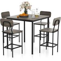 Gymax 5 PCS Industrial Dining Table Set Counter Height Table 4 Bar Stools in Grey