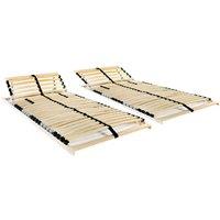 Berkfield Home Slatted Bed Bases 2 pcs with 28 Slats 7 Zones 90x200 cm in Brown