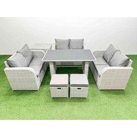 Fimous 8 Seater Patio Garden Furniture Sets with Side Table 2 Small Stool in Light Grey