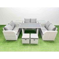 Fimous 8 Seater Patio Garden Furniture Sets with 2 Side Tables 2 Small Stool in Light Grey
