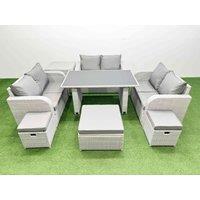 Fimous 9 Seater Patio Garden Furniture Sets with Side Table 3 Stool in Light Grey