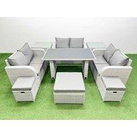 Fimous 9 Seater Patio Garden Furniture Sets with 2 Side Tables 3 Stool in Light Grey