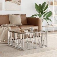 Berkfield Home Coffee Table 80x80x40 cm Stainless Steel & Glass in Silver | Size: 80 x 80 x 40 cm