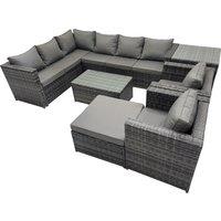 Fimous Outdoor Rattan Garden Furniture Set with 2 Chairs Big Stool Side Table in Dark Grey