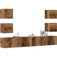 Berkfield Home Wall Mounted TV cabinets 6 pcs Old Wood Engineered Wood in Brown