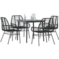 Berkfield Home 5 Piece Garden Dining Set Black Poly Rattan Glass