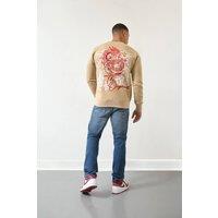 LONDON ATTITUDE Men's Tokyo Dragon Crewneck Regular Fit Sweatshirt in Sand in Beige | Size: Medium
