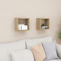 Berkfield Home Wall Cube Shelves 2 pcs Sonoma Oak 26x15x26 cm in Brown | Size: 26 x 15 x 26 cm