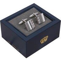 Harvey Makin Men's Rhodium Plated Cufflinks Plain with Diamantes in Metallic Silver