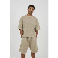 Brave Soul Men's Oversized T-Shirt & Shorts Set in Beige | Size: Large