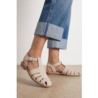 Oasis Women's Cass Faux Suede Closed Toe Fisherman Flat Shoes in Beige | Size: 6