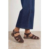 Oasis Women's Cass Faux Suede Closed Toe Fisherman Flat Shoes in Chocolate | Size: 4
