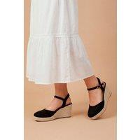 Dorothy Perkins Women's Rumor Faux Suede Closed Toe Espadrille Wedge Sandals in Natural Black | Size: 7